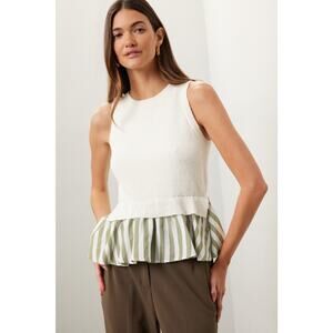 En Saison CeCe Sleeveless Knit Striped Hem Mixed Media Crewneck Top Size Large